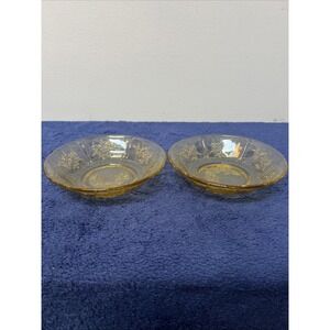 2 Federal‎ Glass AMBER Sharon Cabbage Rose 6" Bowls -  Yellow Depression